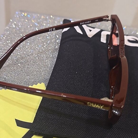 Quay Australia Bad Habit Narrow Cat-Eye Oversized Sunglasses- Oxblood - Picture 12 of 13